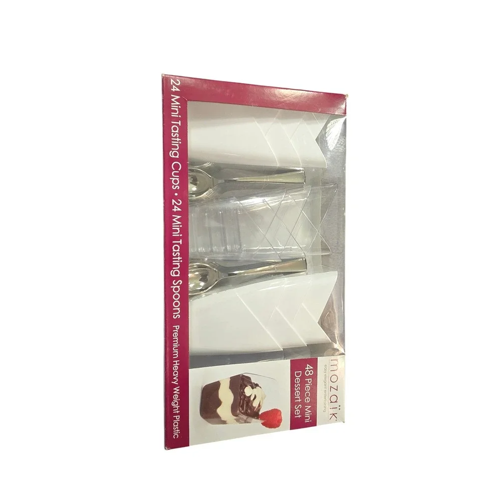Mozaik 48 Piece Mini Dessert Set 24 Tasting Cups 24 Silver Spoons MMDTC48 NEW